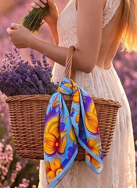 Хустка "Петриківка". Небесна h0023 фото